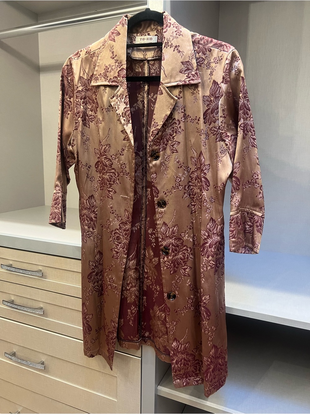 Mauve Floral Satin Long Jacket
